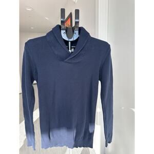 Sfera Navy Blue Tight-Knit Shawl Collar Pullover Sweater Cotton Men's S
